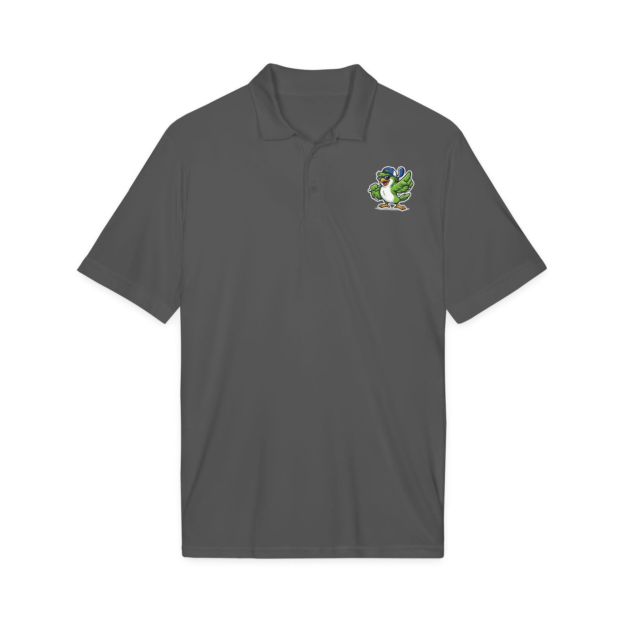 Embroidered Green Parrot Polo — Tropical Bird Chest Logo