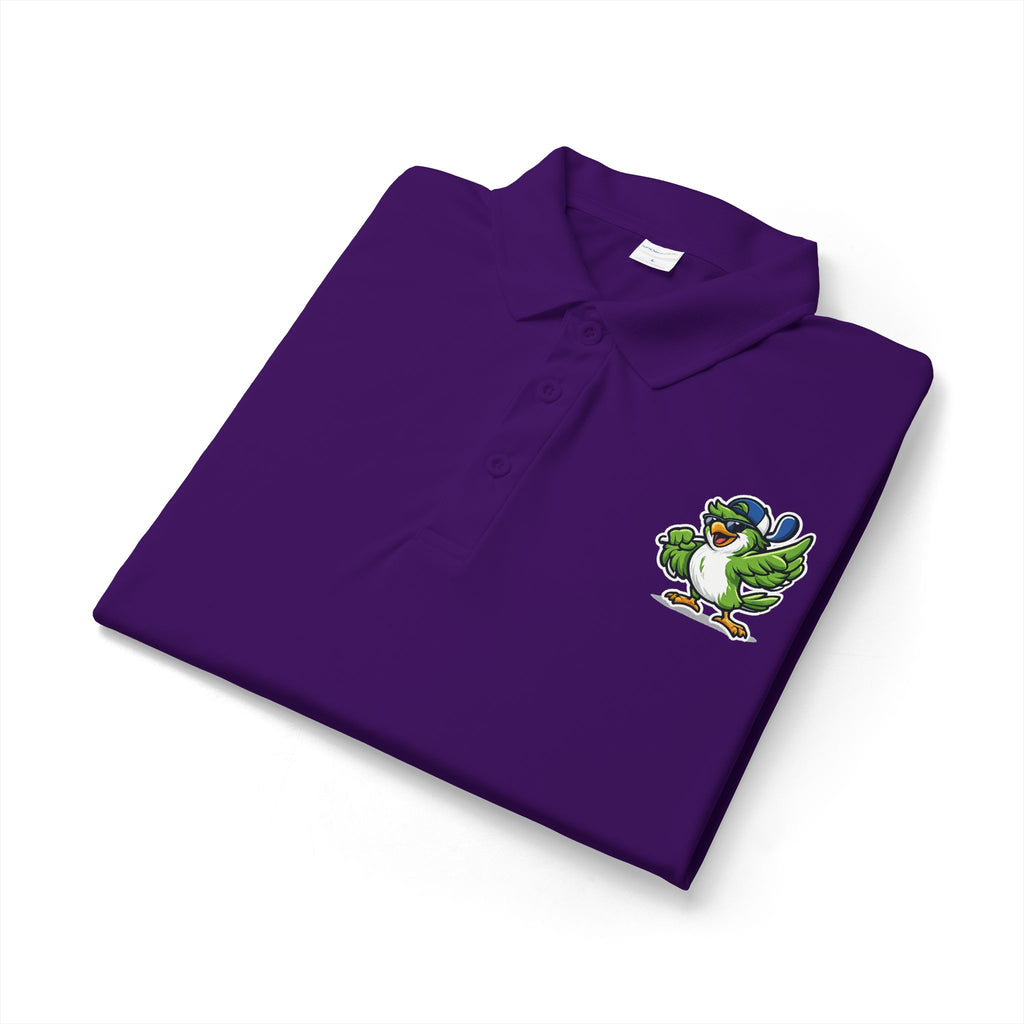Embroidered Green Parrot Polo — Tropical Bird Chest Logo