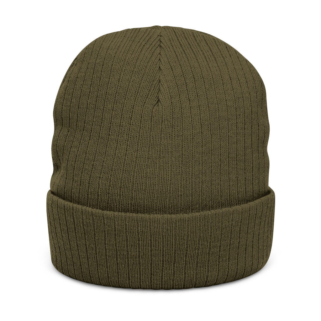 Embroidered Green Parrot Ribbed Beanie — Cute Tropical Bird Knit Hat