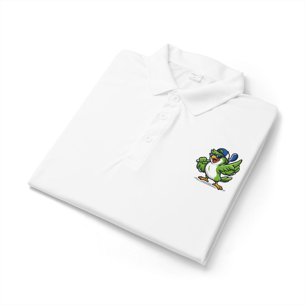 Embroidered Green Parrot Polo — Tropical Bird Chest Logo