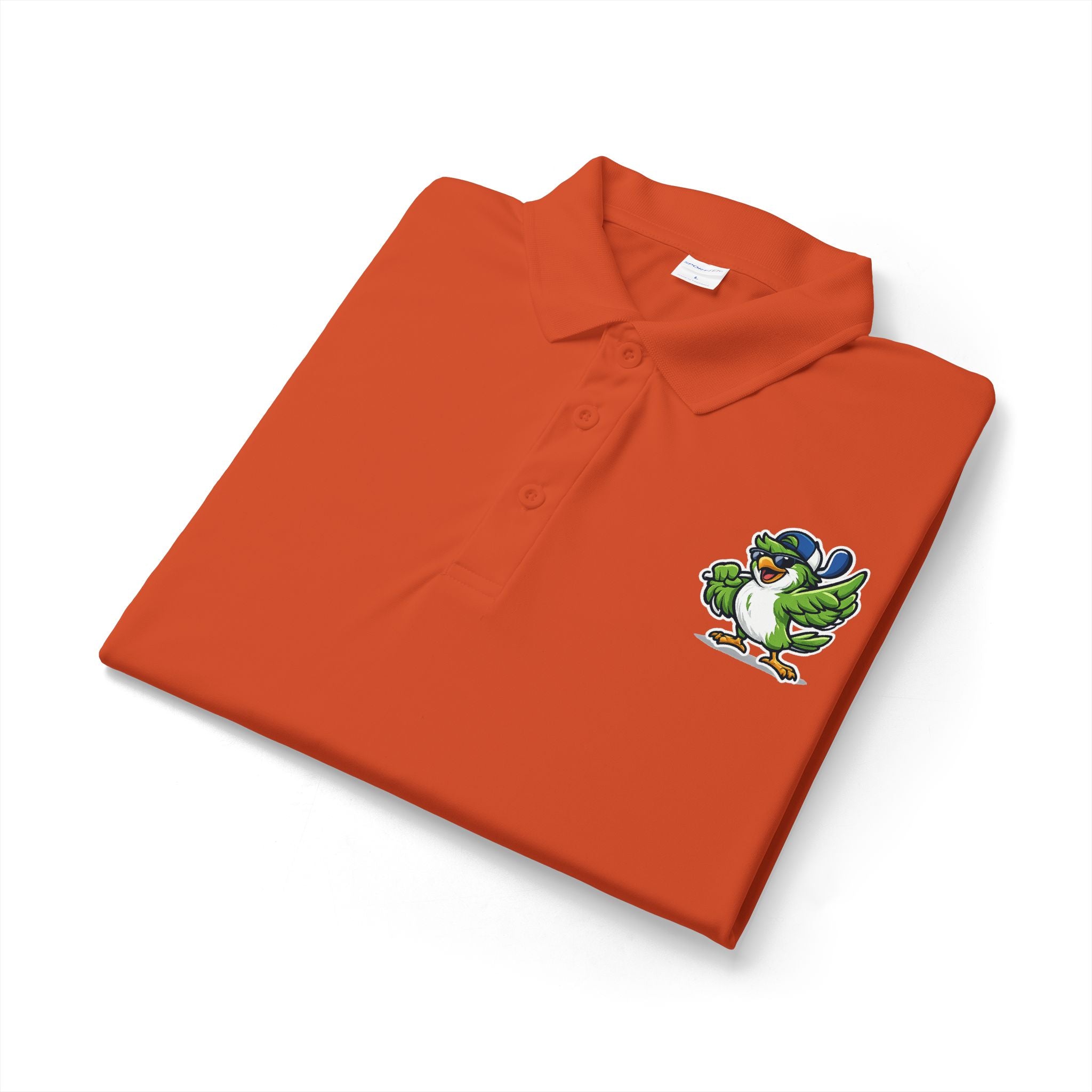 Embroidered Green Parrot Polo — Tropical Bird Chest Logo