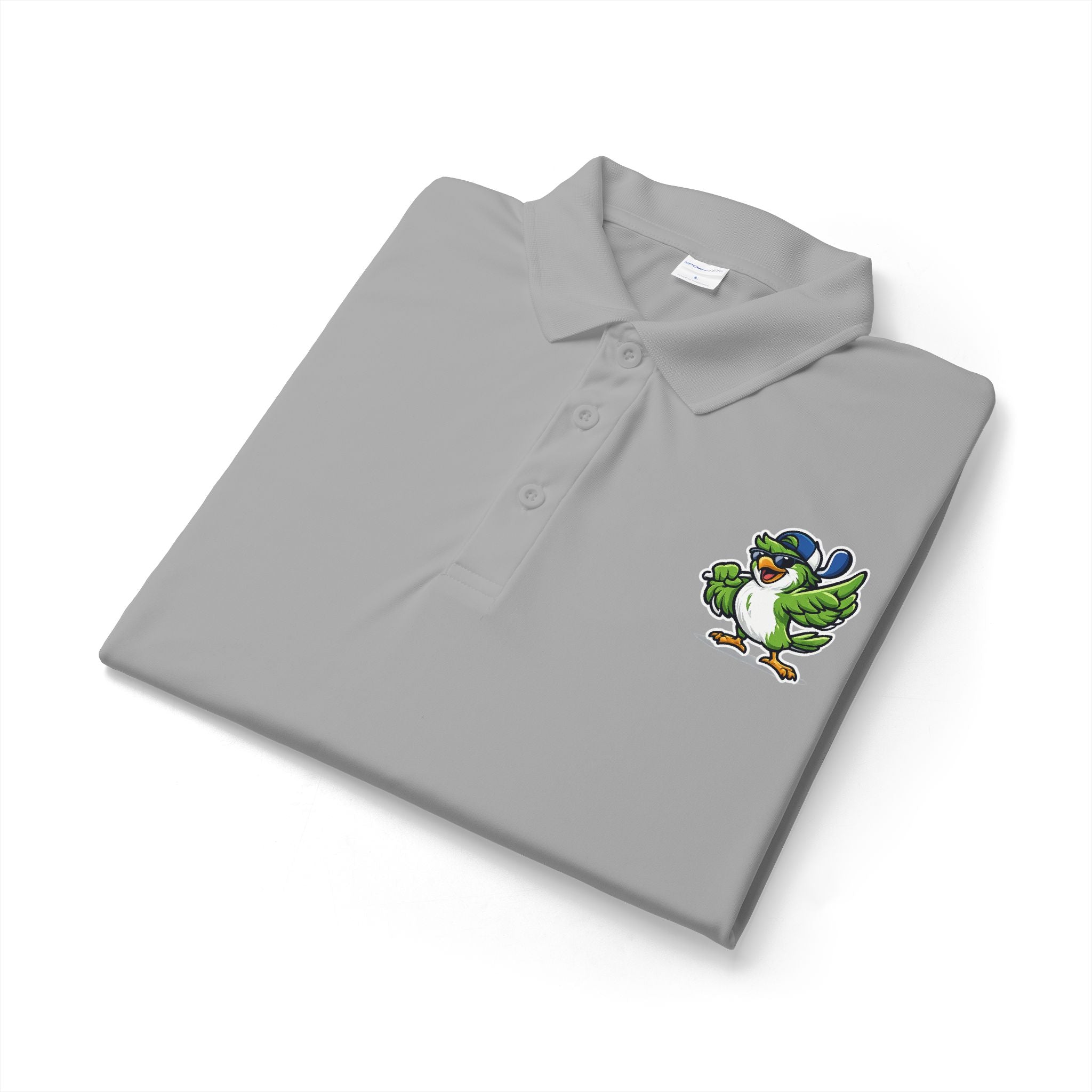Embroidered Green Parrot Polo — Tropical Bird Chest Logo