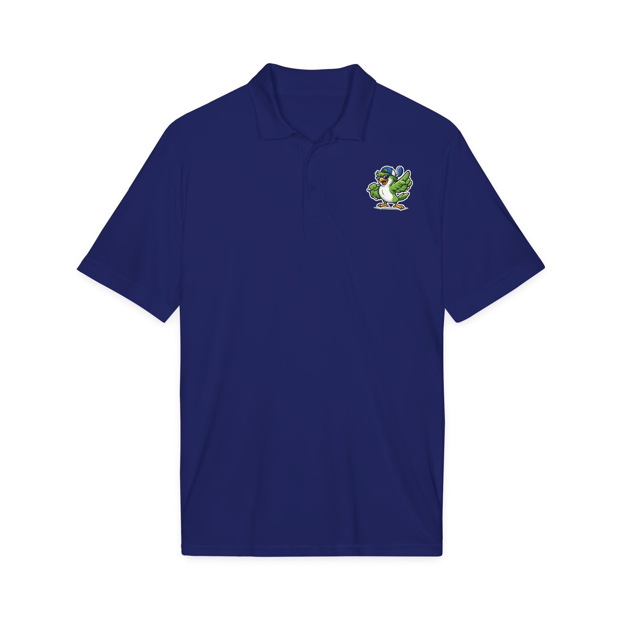 Embroidered Green Parrot Polo — Tropical Bird Chest Logo