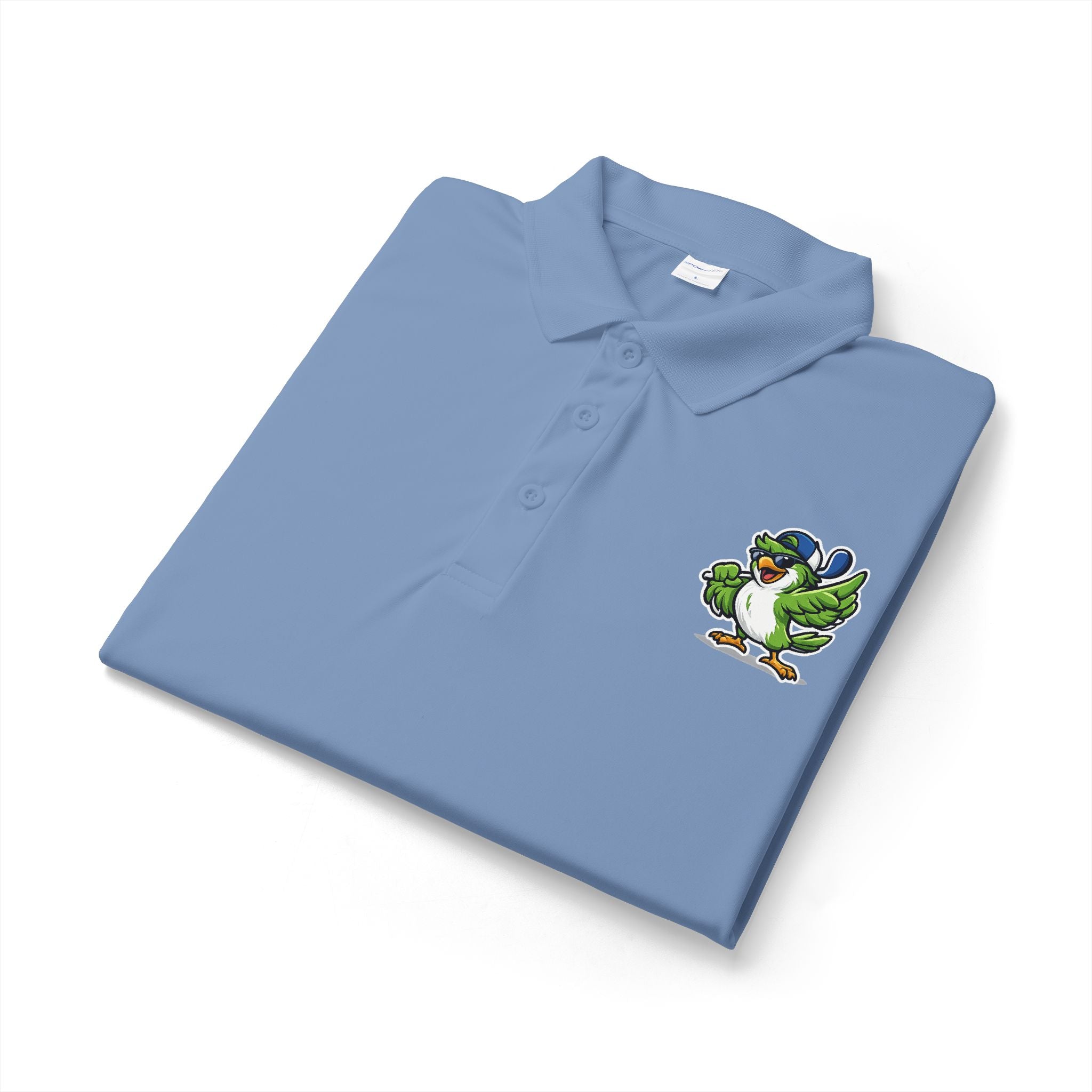 Embroidered Green Parrot Polo — Tropical Bird Chest Logo