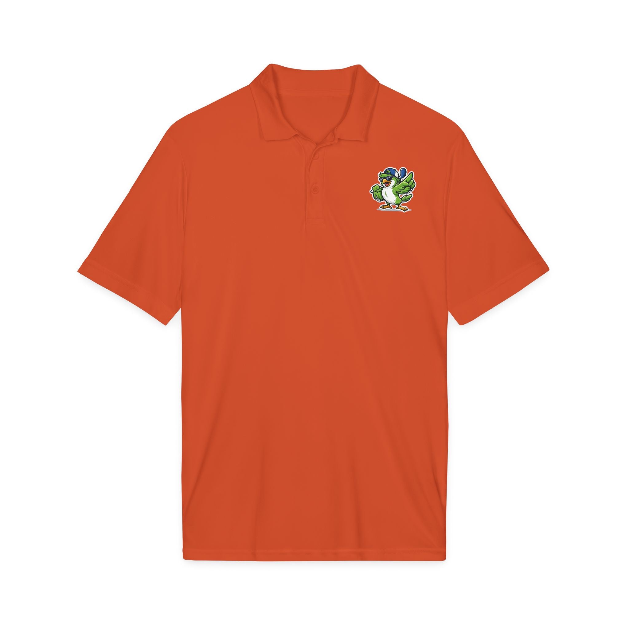 Embroidered Green Parrot Polo — Tropical Bird Chest Logo