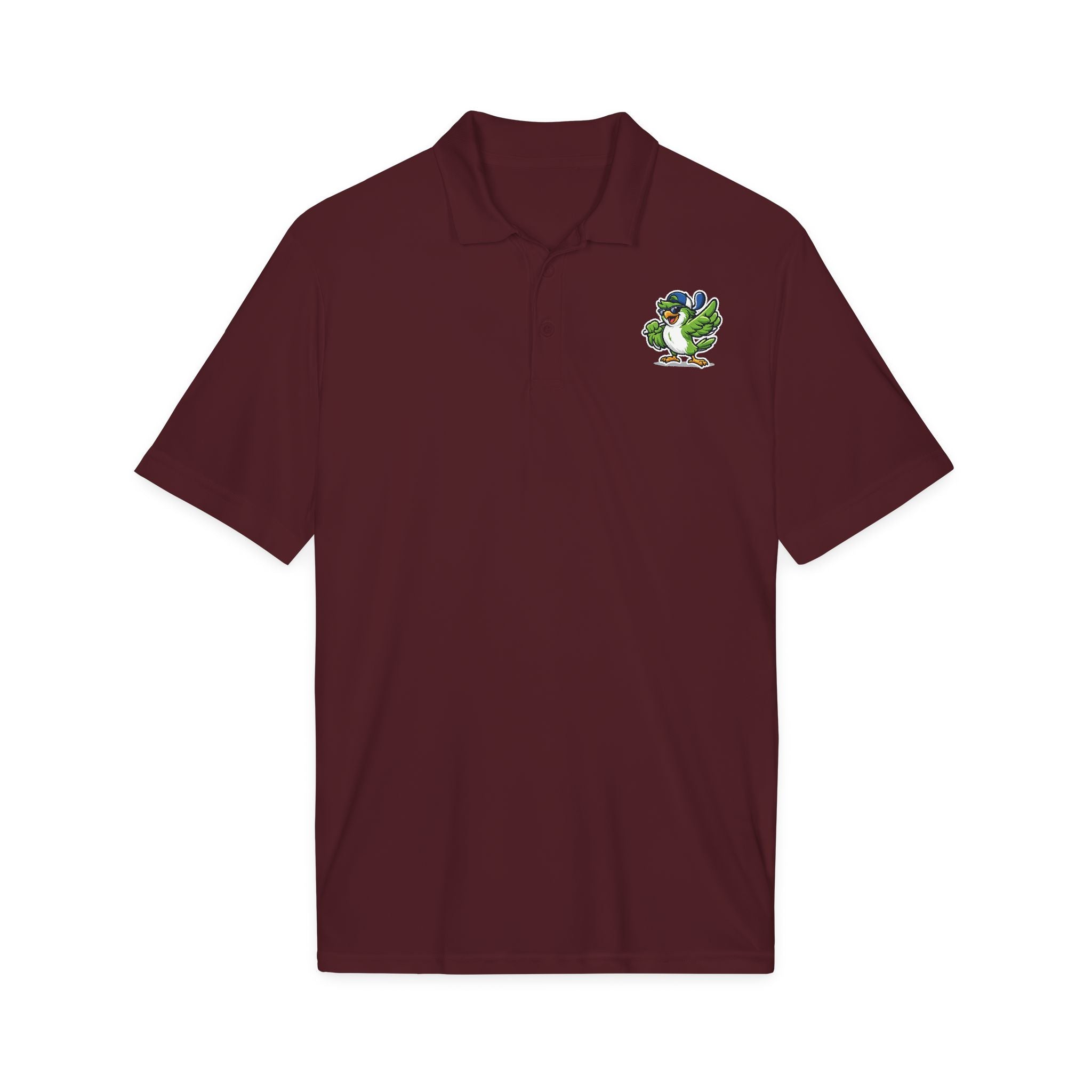 Embroidered Green Parrot Polo — Tropical Bird Chest Logo