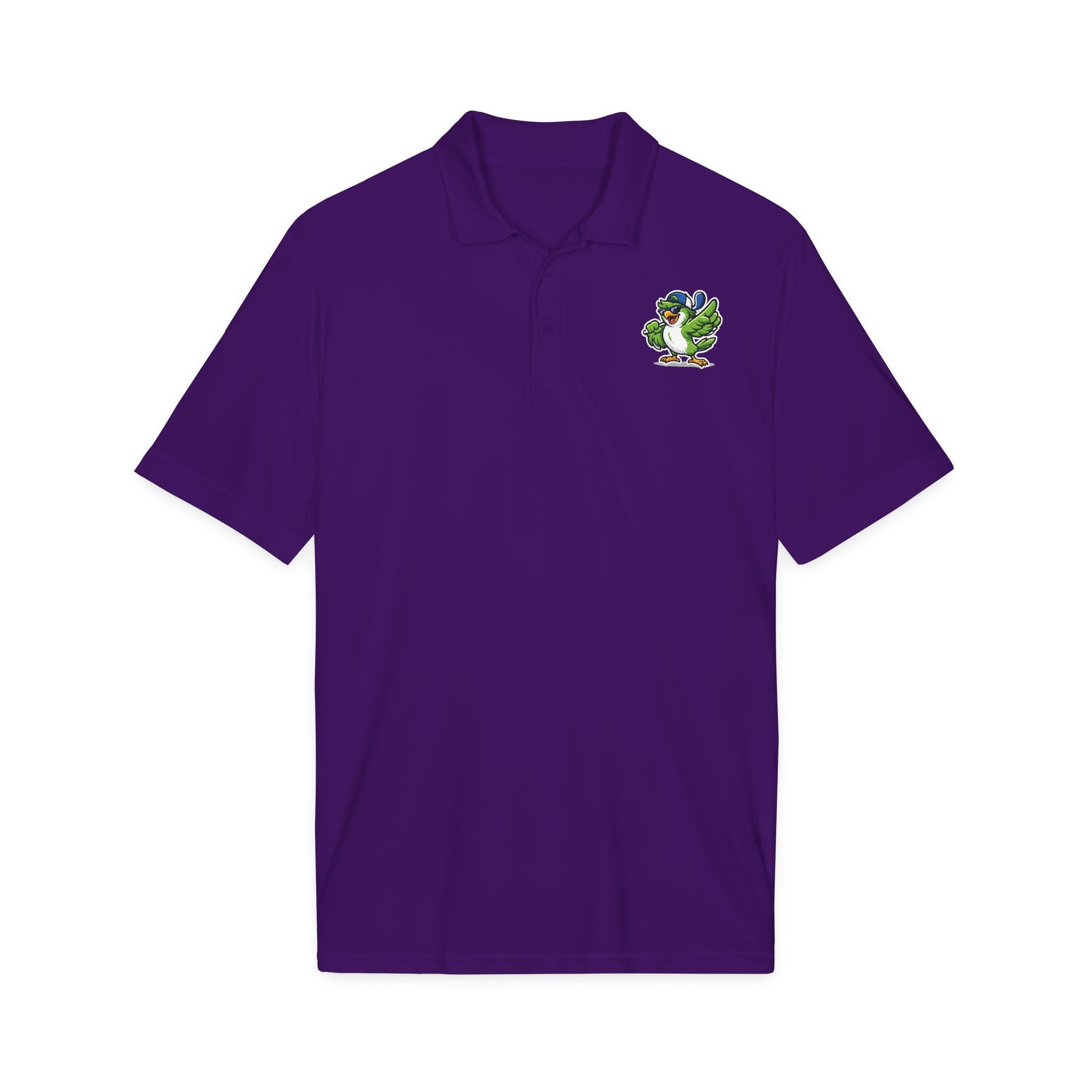 Embroidered Green Parrot Polo — Tropical Bird Chest Logo