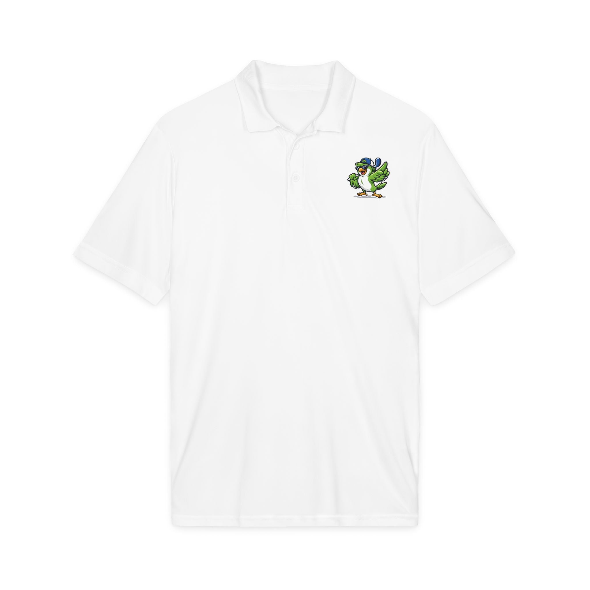 Embroidered Green Parrot Polo — Tropical Bird Chest Logo