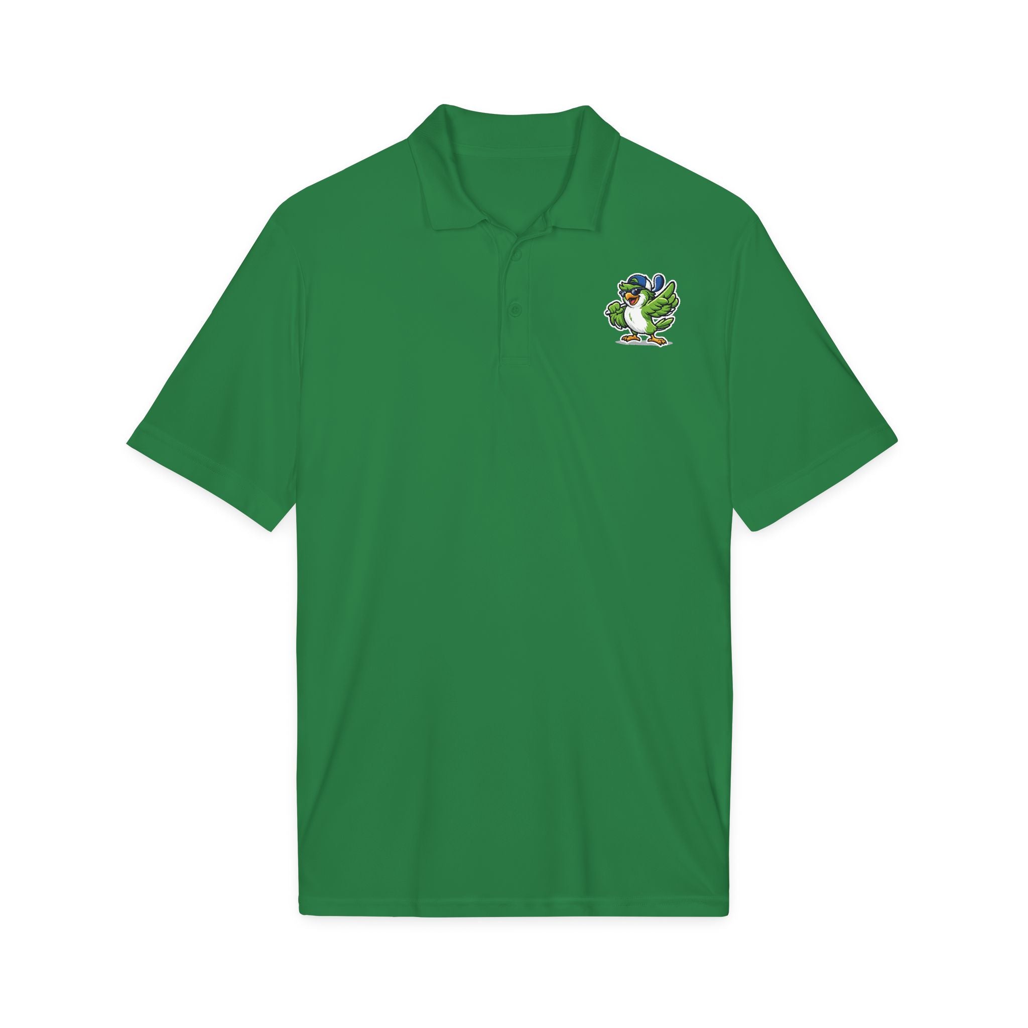 Embroidered Green Parrot Polo — Tropical Bird Chest Logo