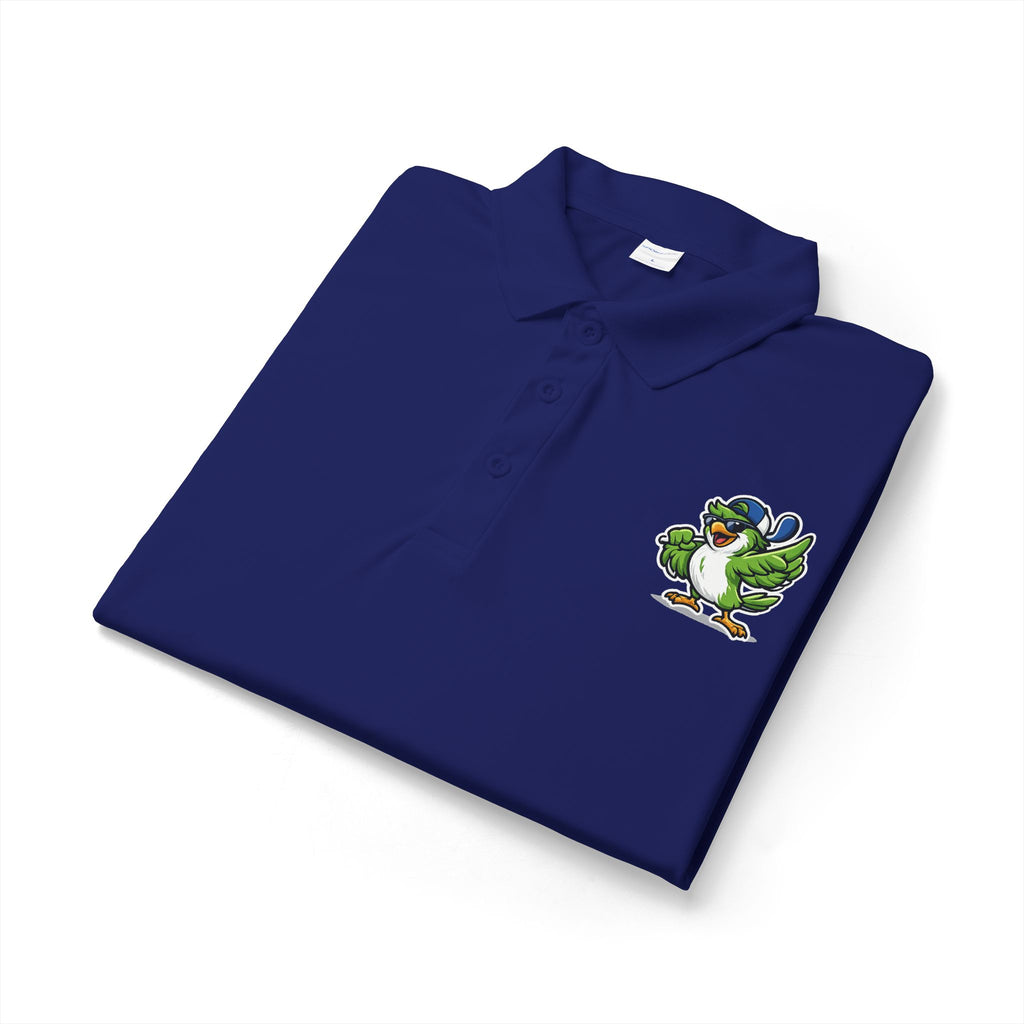 Embroidered Green Parrot Polo — Tropical Bird Chest Logo