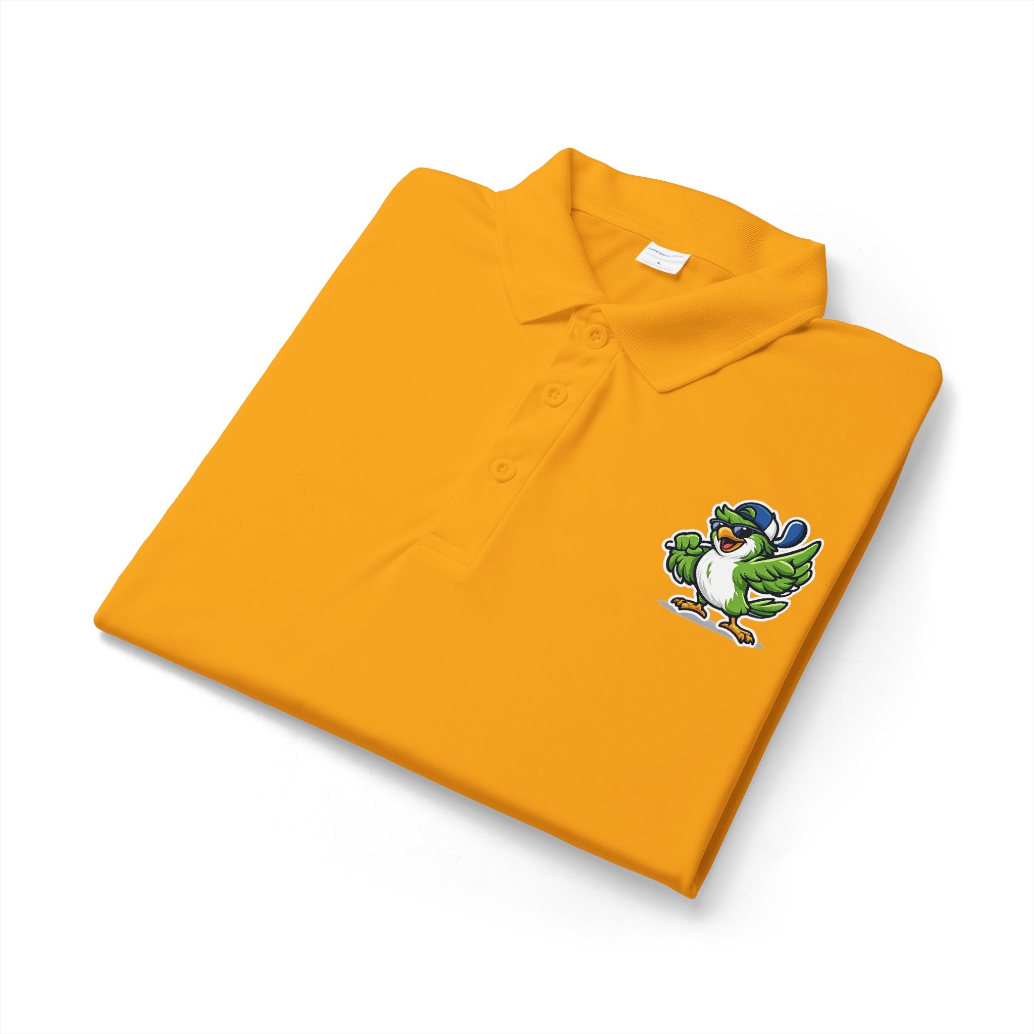 Embroidered Green Parrot Polo — Tropical Bird Chest Logo