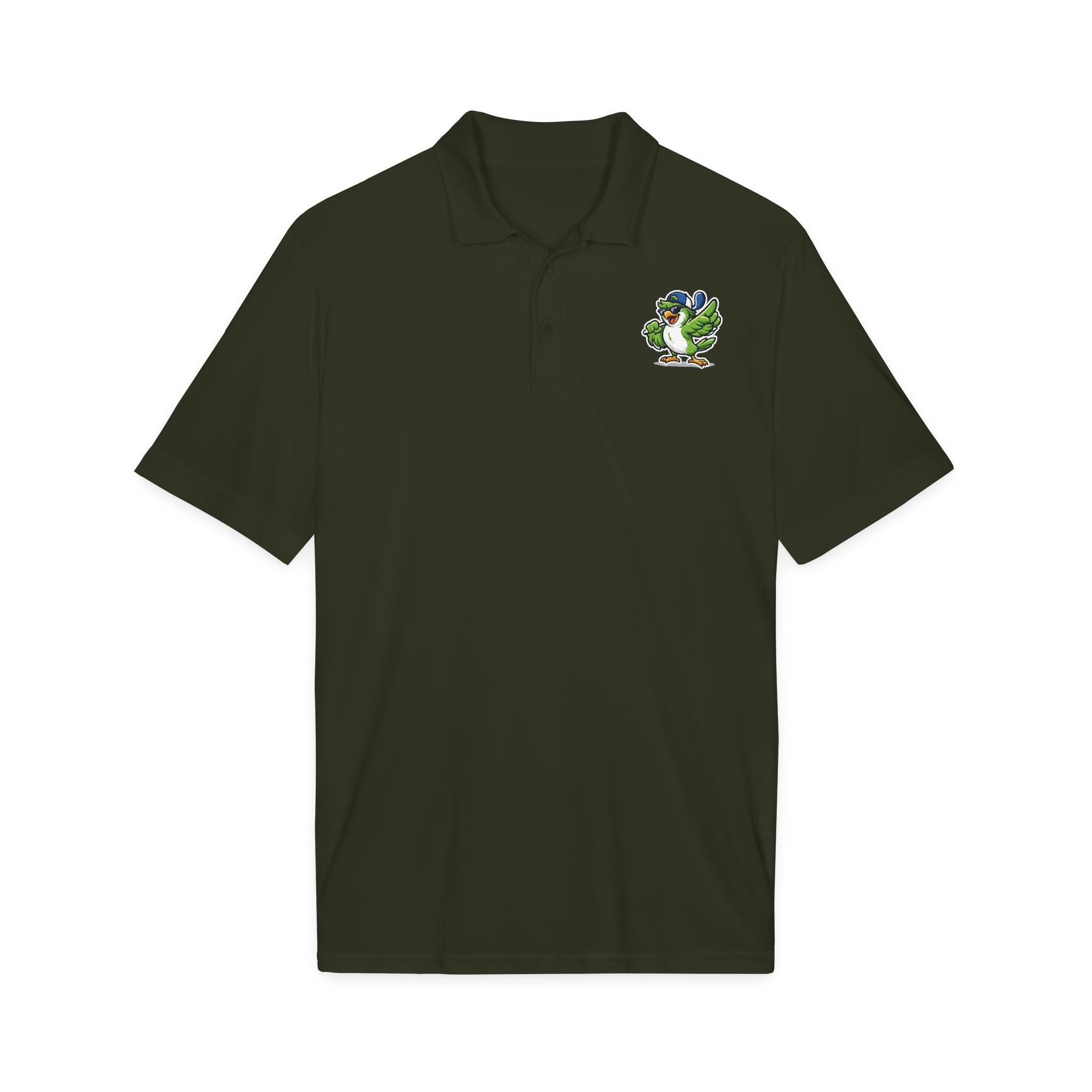 Embroidered Green Parrot Polo — Tropical Bird Chest Logo