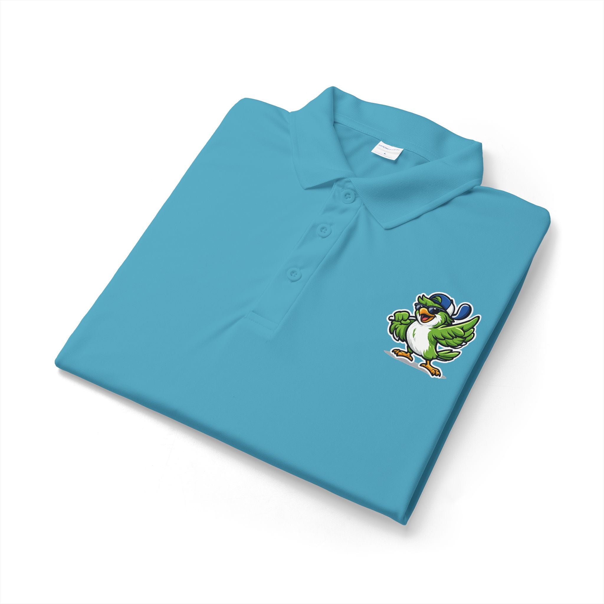 Embroidered Green Parrot Polo — Tropical Bird Chest Logo