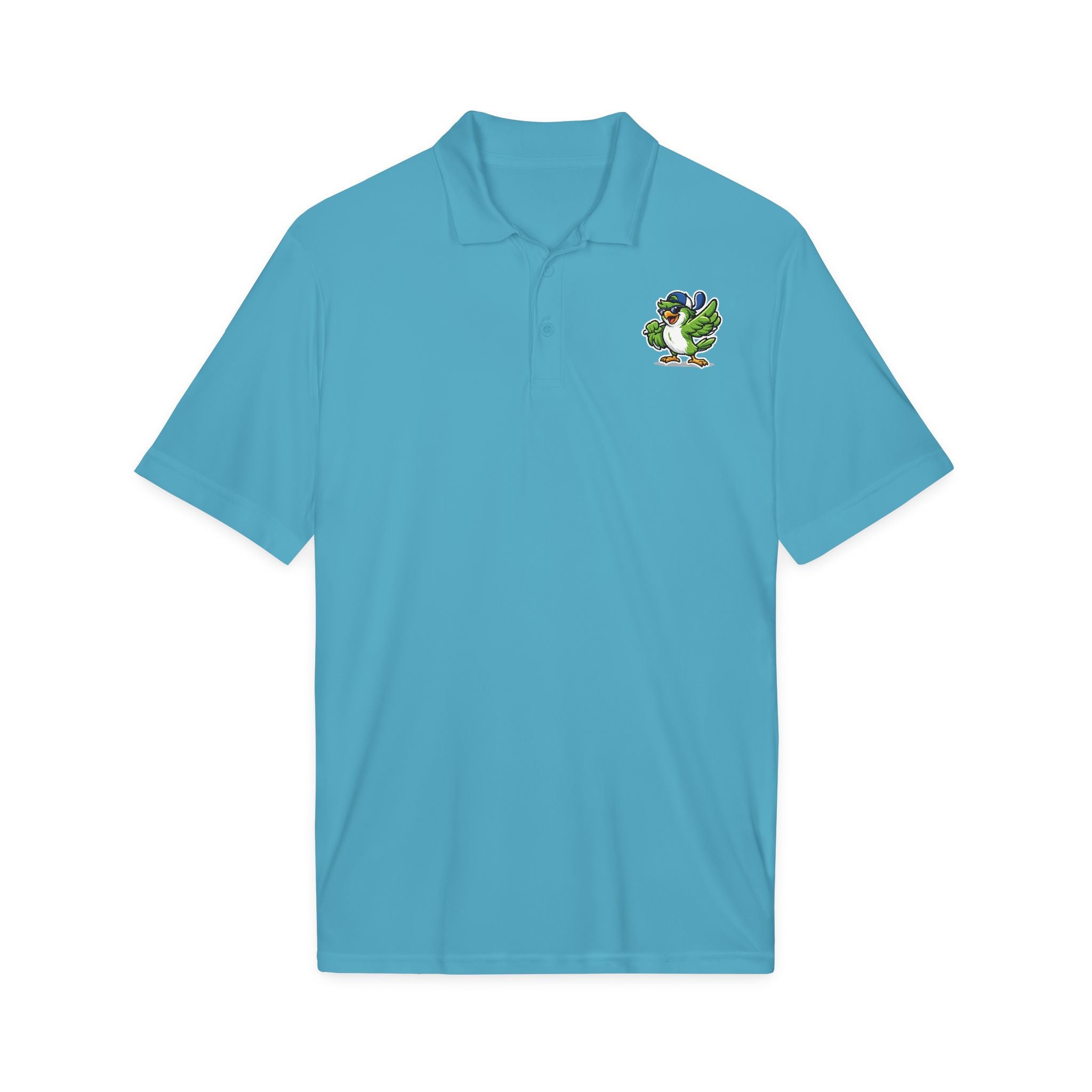 Embroidered Green Parrot Polo — Tropical Bird Chest Logo